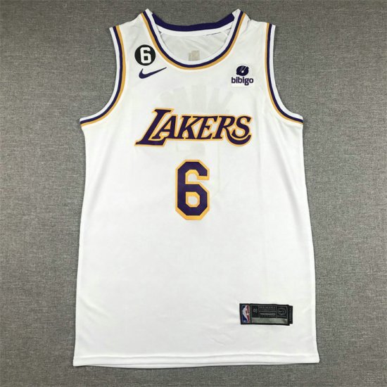 NBA 6 James Lakers Maillot blanc avec logo 6 brodé